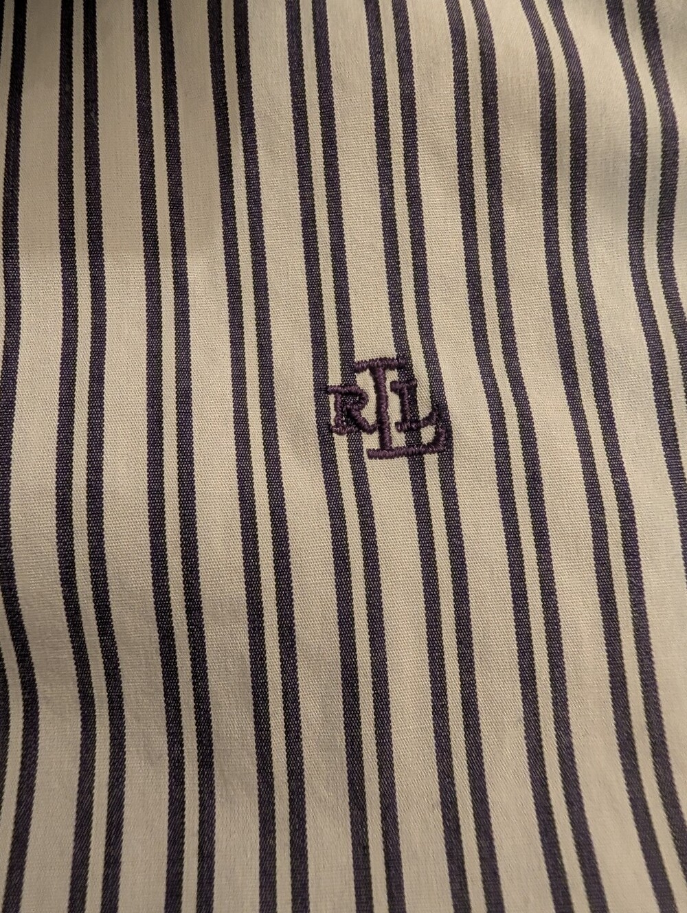 Ralph Lauren White Shirt with Dark Eggplant Vertical Stripes - Size SP - Picture 2 of 8